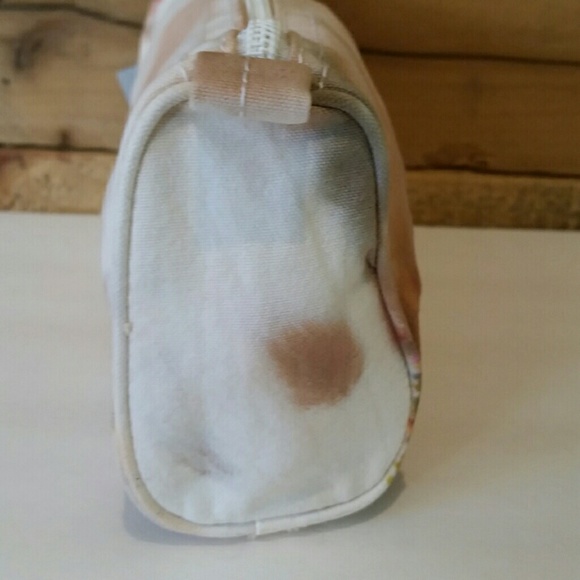 Hand tie dyed The Girl In Grey cosmetic bag in shades of brown, peach & orange - Picture 3 of 4